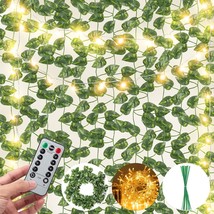 80Ft 12 Pack Artificial Ivy Garland Pothos Money Leaves with CE 80 LED String Li - £31.63 GBP