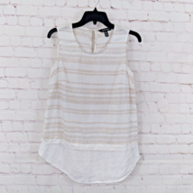 Ellen Tracy Top Womens Small White Beige Striped Sleeveless Layered Look Linen - £15.97 GBP
