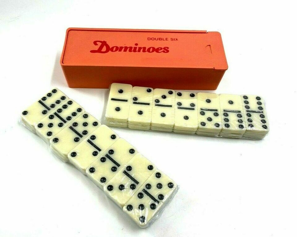 Standard DOMINOES Set of 28 Double Six Domino Tiles With Plastic Case - £5.88 GBP