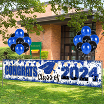 Blue 2024 Graduation Decorations Large Congrats Grad Banner with 20 Pieces Ballo - £17.04 GBP