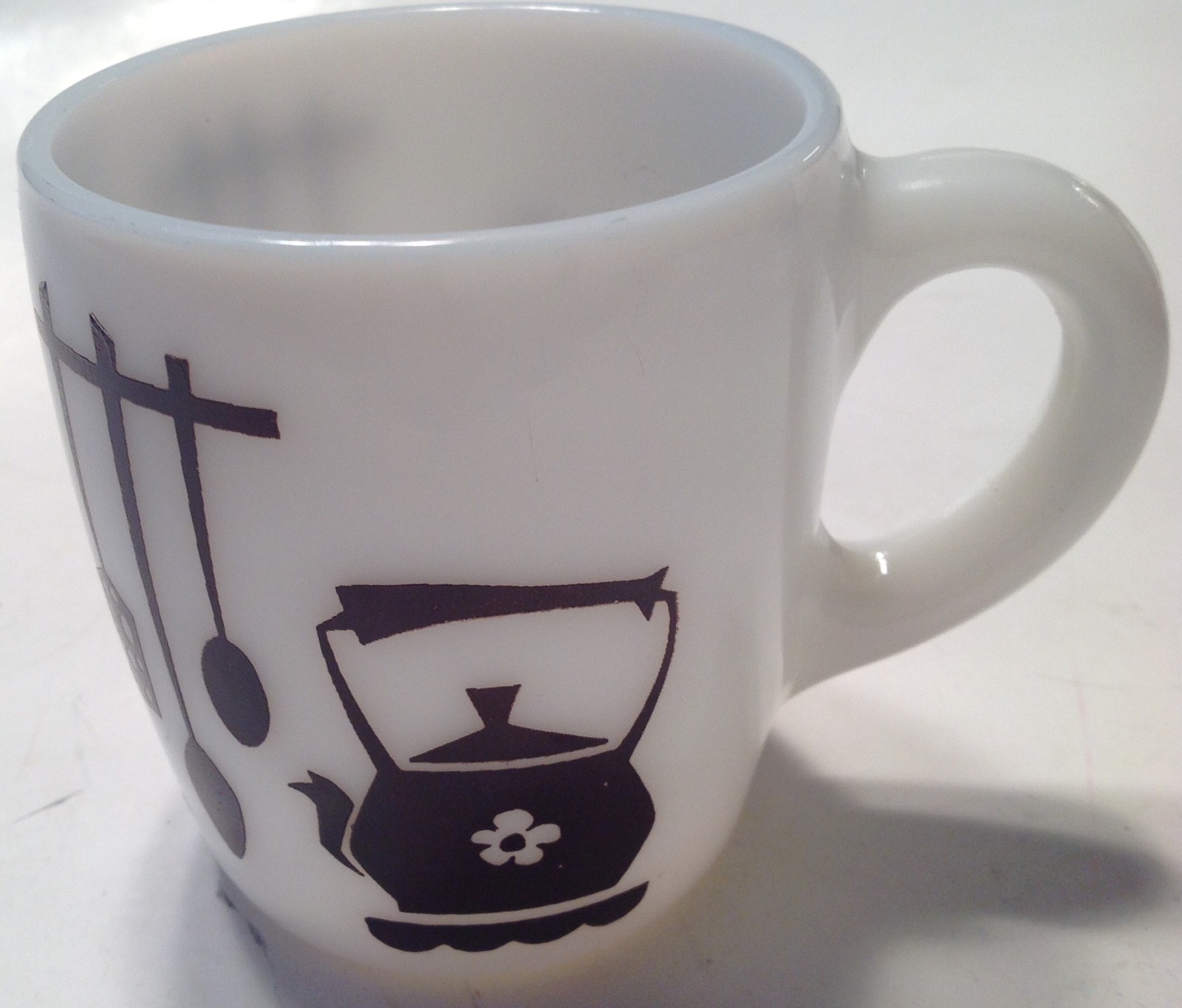 Hazel Atlas Milk Glass Brown Dutch Treat Kitchen Aids Coffee Mug Vintage - £25.47 GBP