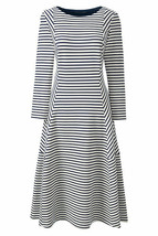 Lands End Women&#39;s 3/4 Sleeve Ponte Flounce Dress Radiant Navy Stripe New - £46.85 GBP