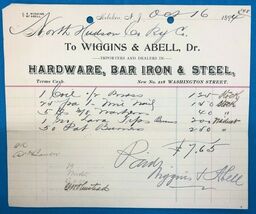 WIGGINS &amp; ABELL Iron &amp; Steel vintage October 16, 1894 invoice on letterhead - $20.92 CAD