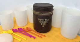 VINTAGE Tumbler Cups and Spoons for 6 in Leather Case Complete Set Picnic - $9.89