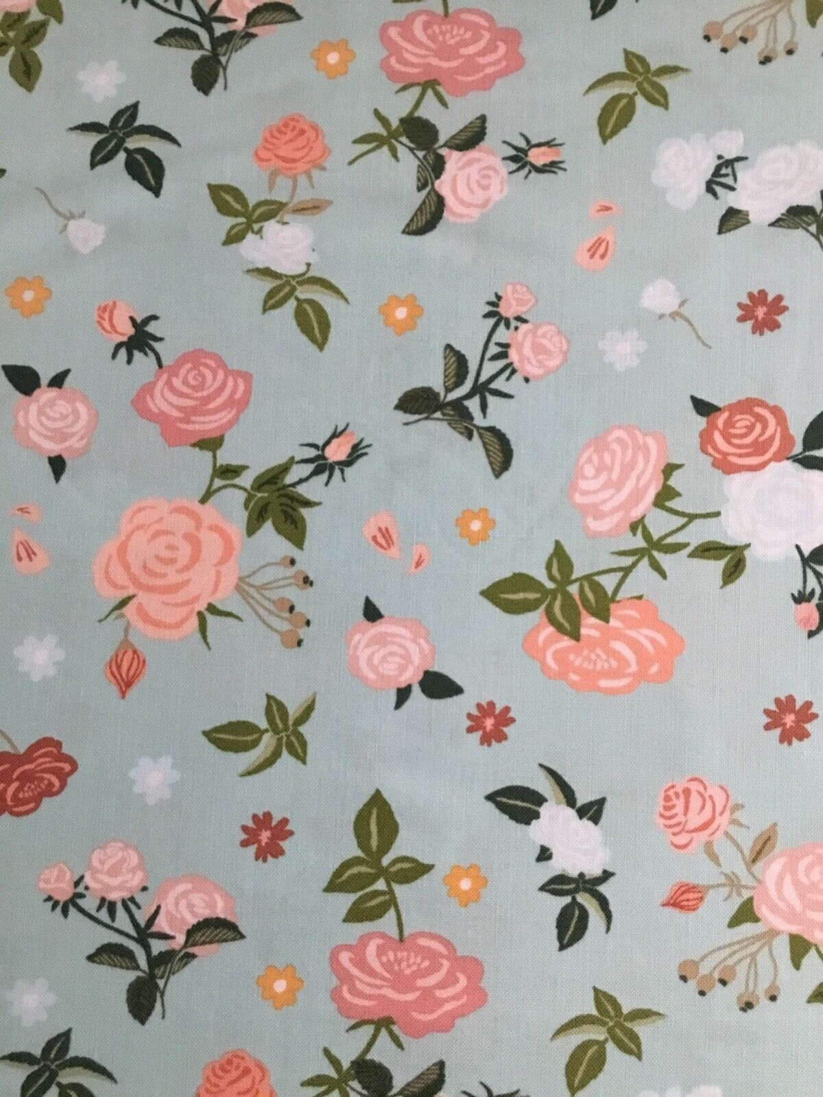 Poppie Cotton Fabric - PROMISE ME - #24609 Roses on light green by the 1/2 yd