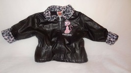 Coat Black Faux Leather &amp; Fur Park Bench Kids Size 12 Months Kitty - £20.35 GBP