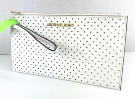 Michael Kors White Perforated Wristlet Leather Clutch Bag Zip Top B23 - $59.39