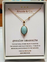 Kohl&#39;s Rhode &amp; Co. Women&#39;s Silver Plate Genuine Amazonite Necklace Pendant New - £21.29 GBP