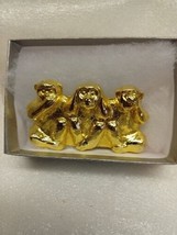 Brooch Pin Paperweight Monkeys See Hear Speak No Evil Solid  Vintage 2.5&quot; - £12.66 GBP
