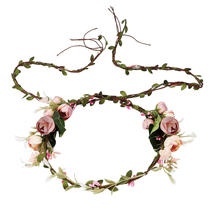 YISSION Pink Flower Crown Floral Wreath Headband Flower Women Girl Headp... - £10.05 GBP