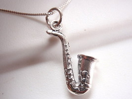 Saxophone Plain Silver Necklace 925 Sterling Silver Corona Sun Jewelry Musician - $14.39
