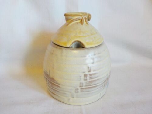 Primary image for Vintage Frankoma Pottery Beehive Honey Pot Jar Bee Lid Finial  Plainsman Gold