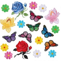 20 Pcs Flowers Butterfly Iron On Patches Sew On Embroidery Applique Patches For  - £15.14 GBP