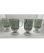 Vtg Irish Ceramic Coffee Mugs w/ Blessing Poem Shamrocks Pedestal Gold S... - £38.78 GBP