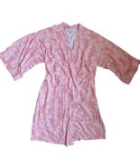 Garnet Hill Asian Kimono Wrap 100% Organic Cotton Bath Robe Pink Water L... - $34.28 CAD
