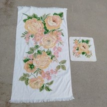 Vintage Fieldcrest Yellow &amp; Pink Roses Bath Towel Washcloth 100% Cotton ... - €11,97 EUR