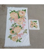 Vintage Fieldcrest Yellow &amp; Pink Roses Bath Towel Washcloth 100% Cotton ... - $19.41 CAD