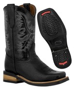 Kids Unisex Genuine Leather Western Wear Boots Black Square Toe Botas - £43.85 GBP