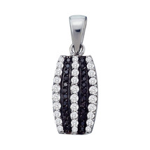 10k White Gold Womens Round Black Color Enhanced Diamond Vertical Stripe Pendant - £255.79 GBP