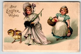 Easter Postcard Baby Chick Embossed Victorian Children Painted Eggs Muff... - $13.78