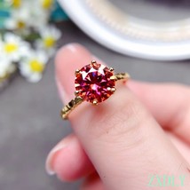 Newest Red Moissanite Ring Colorful Ring Real 925 Silver Fine Jewelry 2CT Lab Di - £56.79 GBP