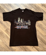 VTG New York City Skyline T-shirt Large Black Nighttime Showplace WTC NY... - $48.23