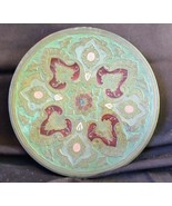 Old Vintage Brass Tazza Footed Round Painted Serving Tray Dish Centerpiece - $42.78 CAD