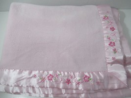Carters Child of Mine Pink Baby Blanket corner embroidered flowers satin... - $49.49