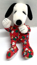 Applause Plush stuffed Dog Toy Peanuts Snoopy Christmas Pjs Pajamas Red 10 in T - £8.71 GBP