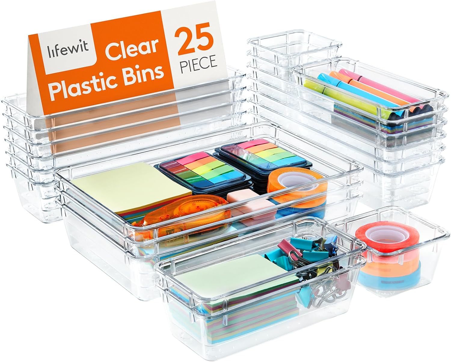 Lifewit 25 Pc\. Drawer Organizer Set: Clear Plastic Desk Drawer, And Off... - $31.94