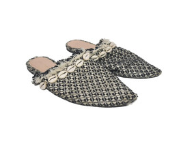 Zara Trafaluc Slip On Flat Womens 40 Pointed Toe Seashell Fringe Sandal Mule - £22.78 GBP