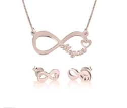 Infinity Jewelry Necklace Earrings Set: Sterling Silver, 24K Gold, Rose Gold - £171.99 GBP