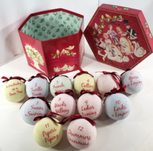 Vintage 12 Days of Christmas Sugar Ball Ornaments in Decorative Hexagon Box - £36.76 GBP