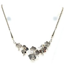 Vintage 80s Signed Donna Dale Sterling Silver Flowers Statement Necklace size 18 - £123.41 GBP
