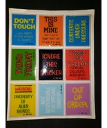 Vintage 1982 AGC Funny Sayings Signs Puffy Sticker Sheet New Old Stock - £10.41 GBP