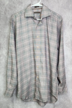 Peter Millar Plaid Button Up Shirt Mens Medium Long Sleeve Brown Black - $19.99