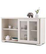 Modern Cream White Wood Buffet Sideboard Cabinet with Glass Sliding Door - $245.70