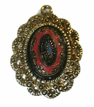 Vtg Sarah Coventry OLD VIENNA Oval Pendant Charm 1970s Red Black Blue No Bail - $10.00