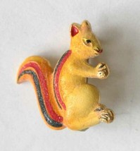 Fabulous Enamel Red Squirrel Gold-tone Brooch 1960s vintage 1&quot; - £9.67 GBP