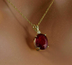 4Ct Oval Cut Red Ruby Simulated Diamond Pendant Necklace925 Silver Gold Plated - £66.82 GBP