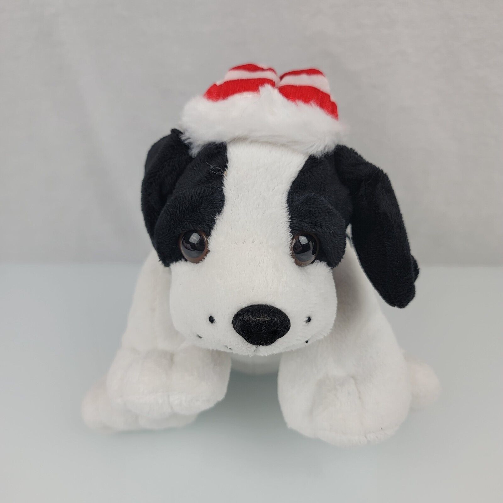 Wishpets 2006 Jingle Stuffed Plush Puppy Dog Black White Red Stripe Xmas Cap Hat - $49.49