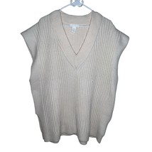 H&amp;M Cream Ribbed V Neck Wool Blend Oversized Sweater Vest Jumper Women S... - $14.25