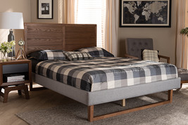 Tarun Light Gray Fabric Walnut Brown Queen Size Platform Bed - $7,940.13 MXN
