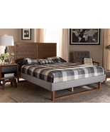 Tarun Light Gray Fabric Walnut Brown Queen Size Platform Bed - $7,786.38 MXN