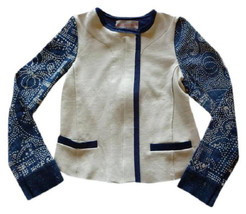 Anthropologie Abstract Batik Moto Jacket Medium 6 8 Blue Motif $298 Hand... - $132.76