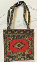 Womens Beaded Purse Handbag Black Red Gold Double Handles 8.25 x 9 - £18.61 GBP