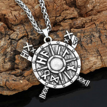 Silver Norse Viking Runes Amulet Pendant Necklace Chain Men&#39;s Protection Jewelry - £7.88 GBP