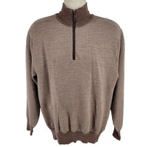 Orvis 100% Merino Wool 1/4 Zip Brown Sweater Mens Large Houndstooth - £27.22 GBP