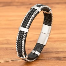 Fashion Chain Stainless Steel Men Leather Bracelet for Friend Birthday Gift Bang - $20.67