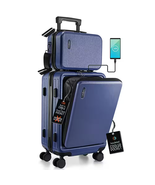 2-Piece Navy Carry-On Weekender Luggage Set, Expandable Spinner with USB... - $159.78